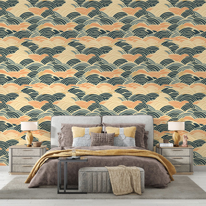 Тапет със стилизирани вълни | Шаблон на вълни с нежни нюанси