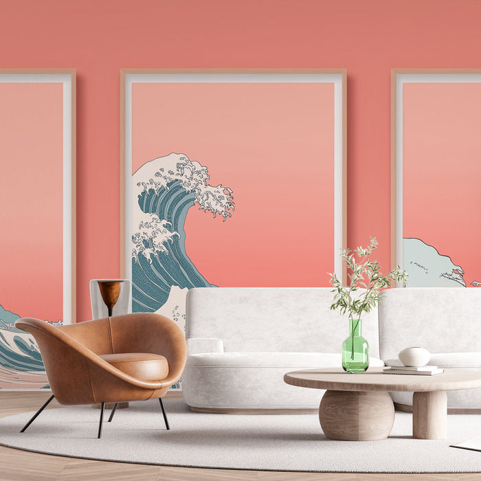 Tapete вълни | Трио стилизирани вълни на деликатен розов фон