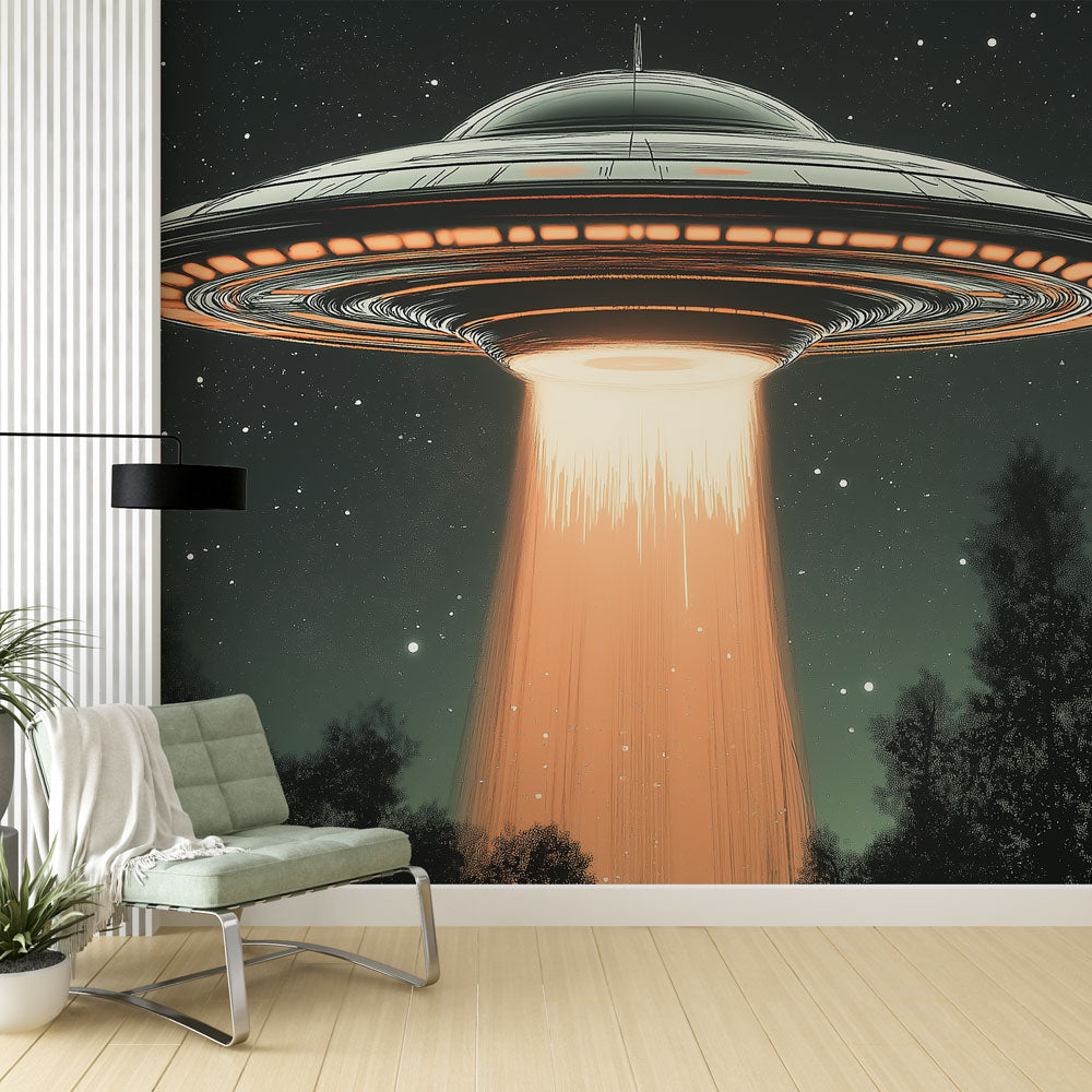 Papel de parede nave espacial | Nave espacial futurista iluminada em u —  WonderMural, image size:1000x1000