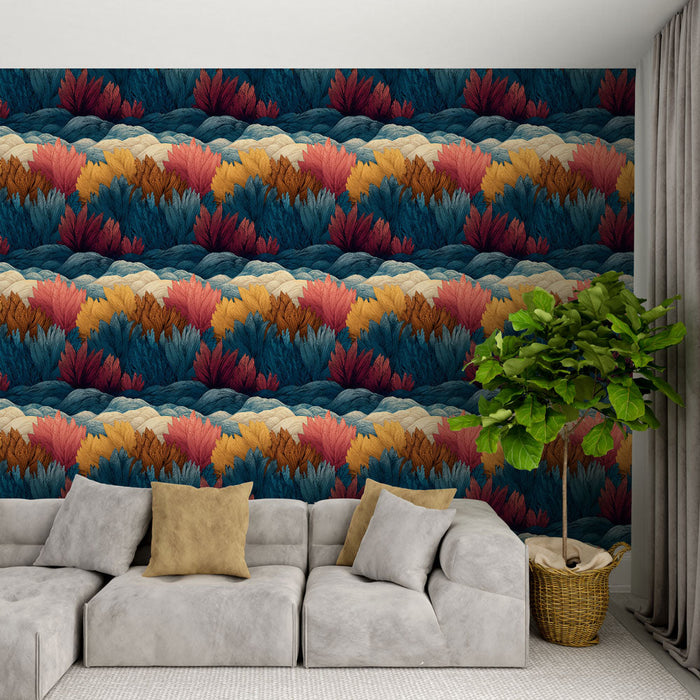 Tapetti kasvillisuus | Värikäs lehtikuvio aalloissa