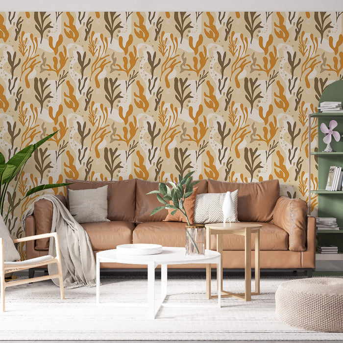 Papel de parede mural vegetal | Padrões orgânicos em tons quentes e naturais