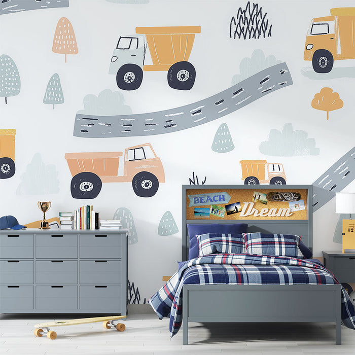 Tapeta vozidla | Barevné nákladní vozy na hravém pozadí