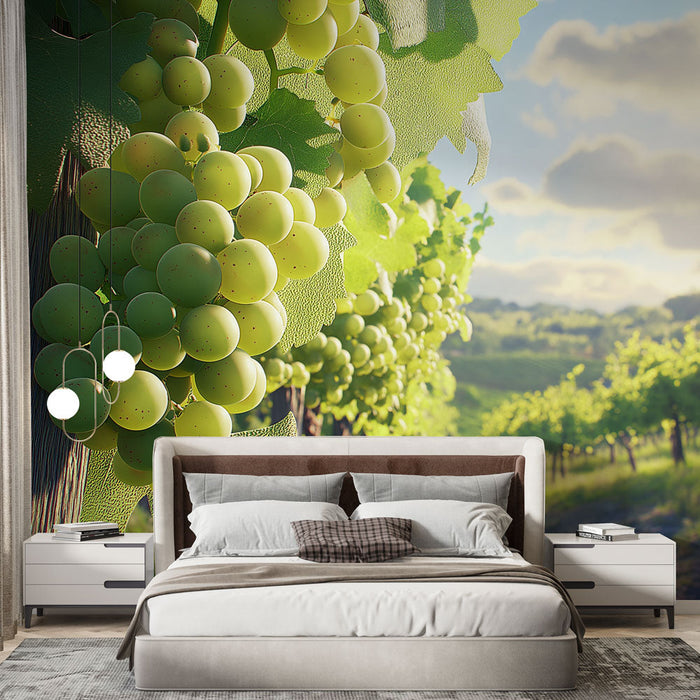 Mural Wallpaper vine | Detail of grape clusters in a sunny vineyard