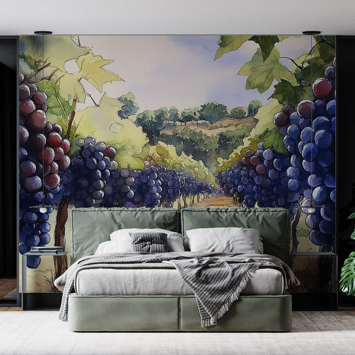 Mural Wallpaper vine | Watercolor illustrations of grapes