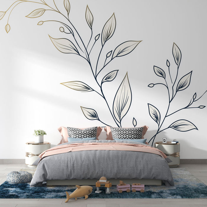 Mural Wallpaper delicate vines | Elegant patterns on white background