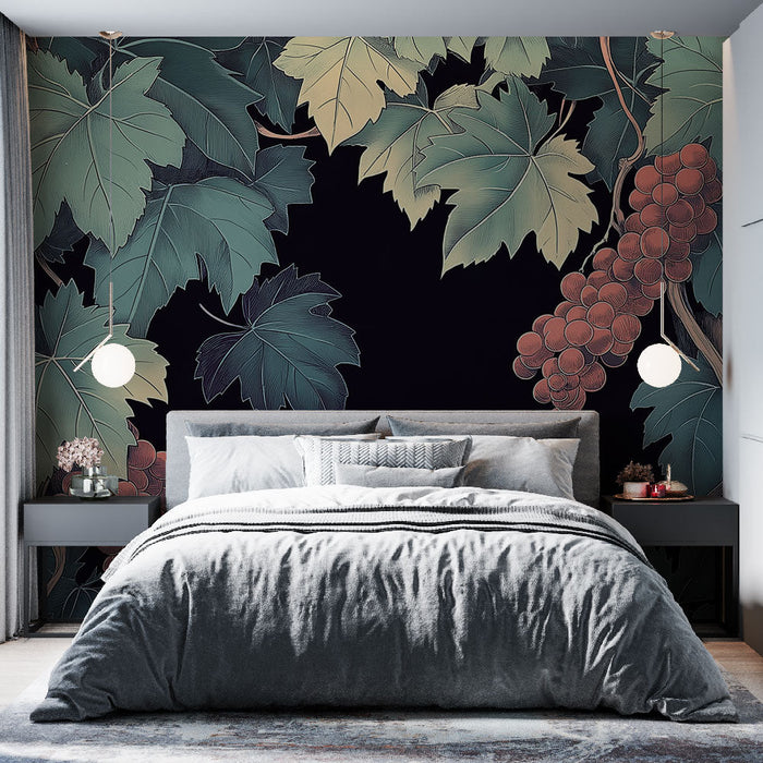 Fototapet vinstokke | Elegant design med drueklaser og efeublade