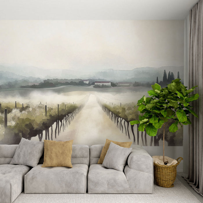 Ταπετσαρία αμπελώνας | Ομιχλώδες τοπίο με απαλές αποχρώσεις