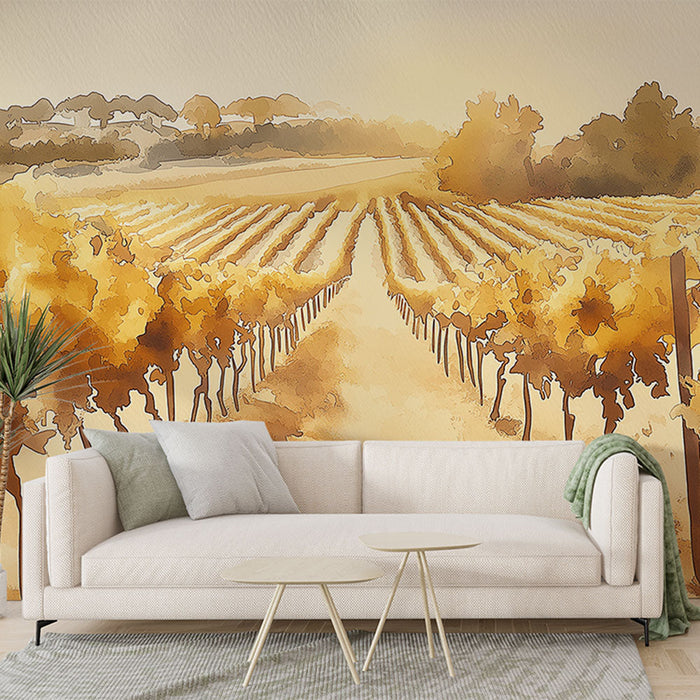 Papel pintado viñedo | Paisaje de otoño en acuarela