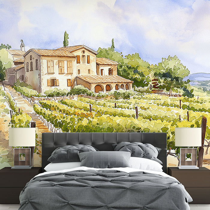 Freska tapeta vinograd | Akvarelna pokrajina vinograda