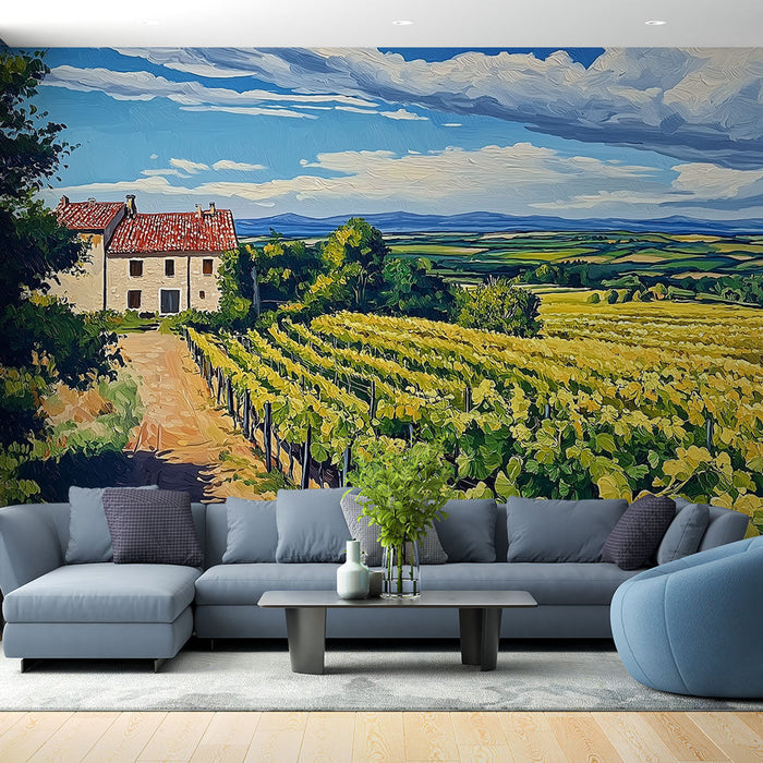 Tapeta winnica | Słoneczny wiejski krajobraz