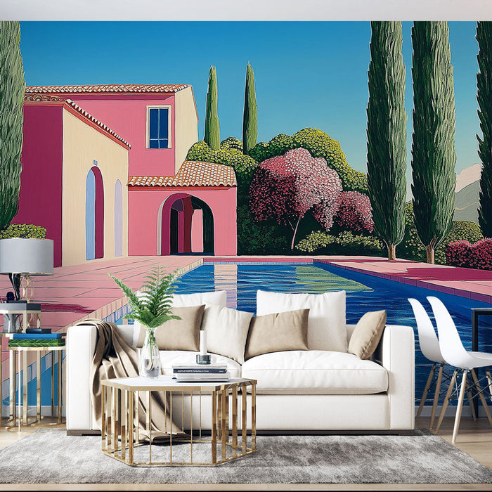 Tapete вила до басейна | Розова вила и пищни градини
