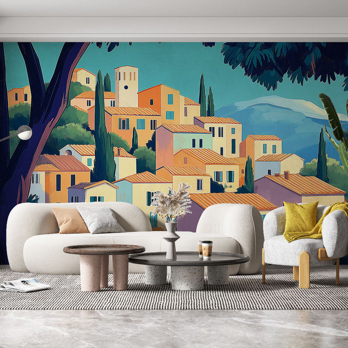 Tapeta Středomořská vesnice | Barevná a teplá krajina