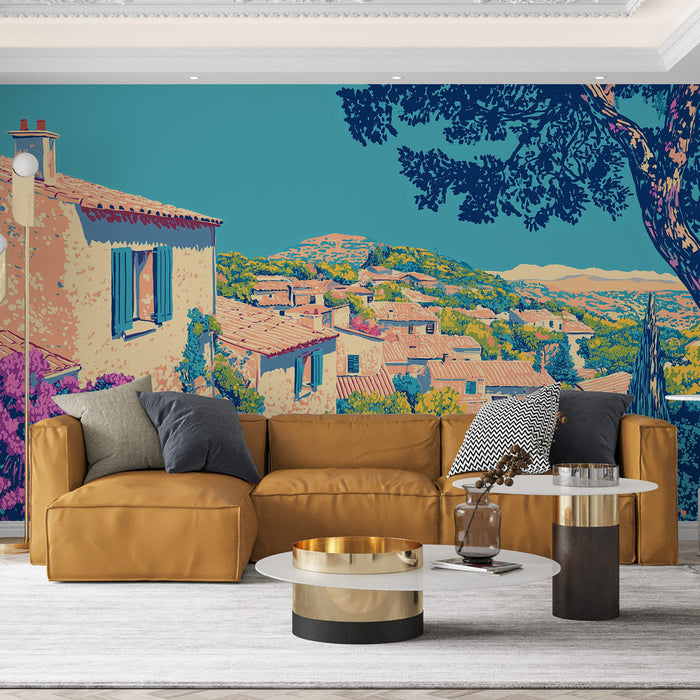 Фототапет живописно село | Цветен изглед на средиземноморско село