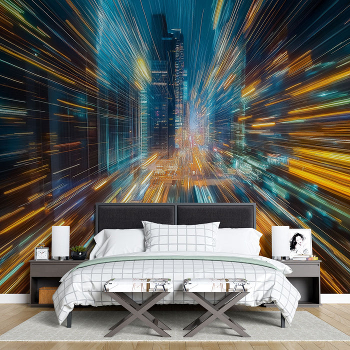 Ταπετσαρία τοιχογραφίας δυναμική πόλη | Φωτεινά φώτα και εφέ ταχύτητας