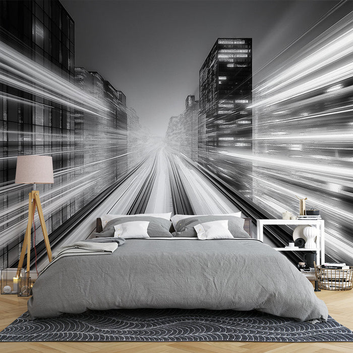 Tapete futuristische stadt | Dynamischer Bewegungseffekt in schwarz und weiß