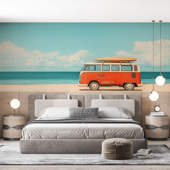 Falfestmény vintage | VW Combi egy napos tengerparton