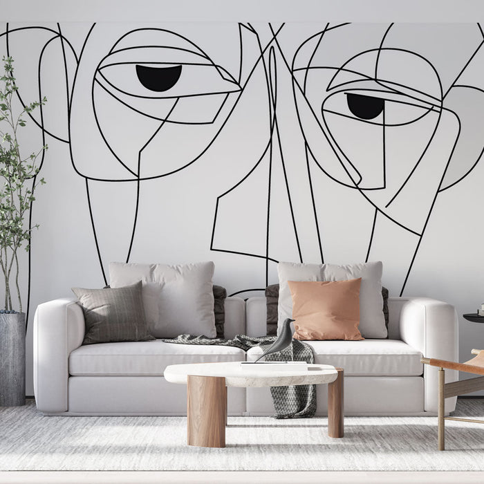 Mural Wallpaper abstract face | Contemporary design with geometric lines