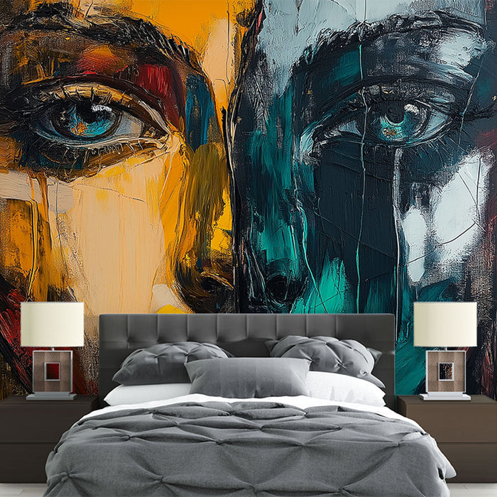 Mural Wallpaper abstract face | Artistic portrait with bright and contrasting colors