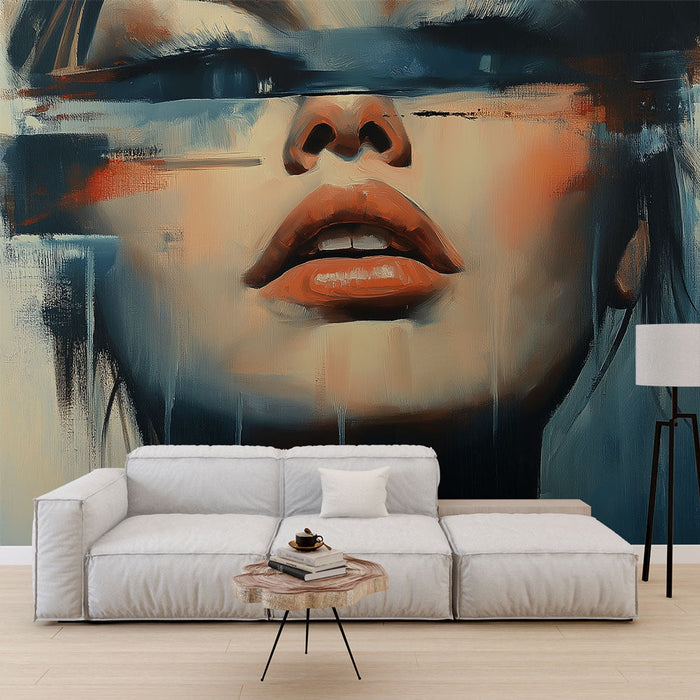 Mural Wallpaper abstract face | Artistic portrait with shades of blue and orange