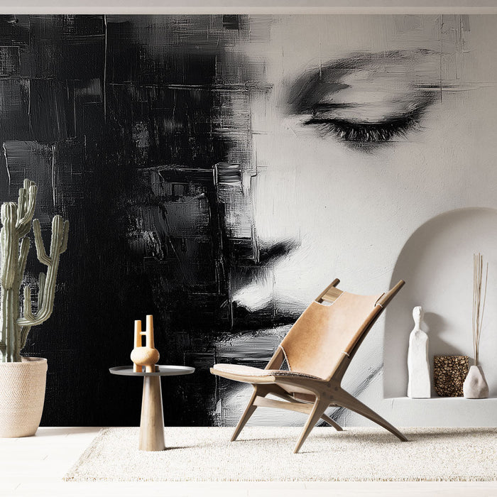 Mural Wallpaper abstract face | Artistic portrait in black and white