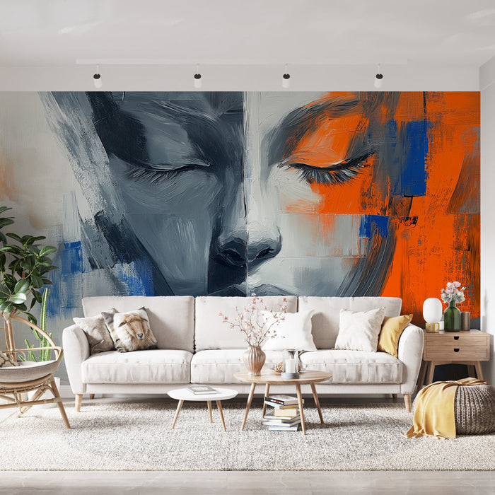 Mural Wallpaper abstract face | Artistic portrait in black and orange