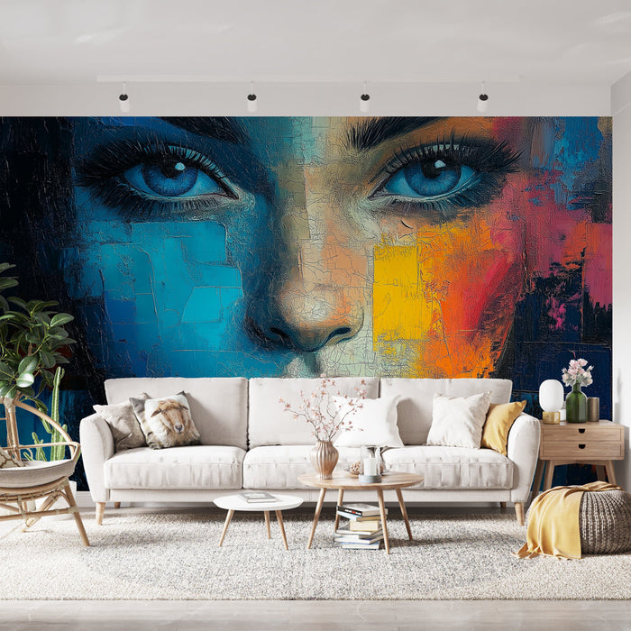 Mural Wallpaper abstract face | Colorful portrait with bright tones and rich textures