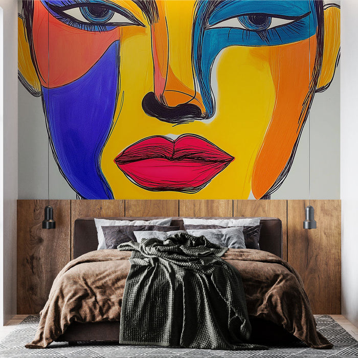 Mural Wallpaper abstract face | Colorful portrait with geometric shapes