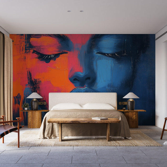 Mural Wallpaper abstract face | Colorful portrait between blue and orange