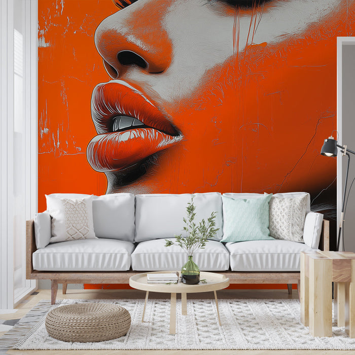 Mural Wallpaper abstract face | Stylized portrait in red and orange