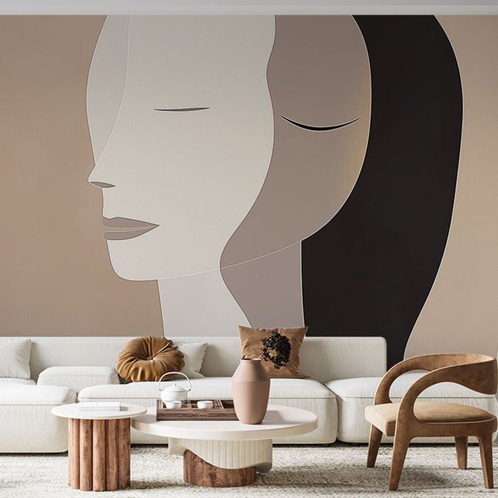 Mural Wallpaper abstract face | Feminine silhouette in soft tones