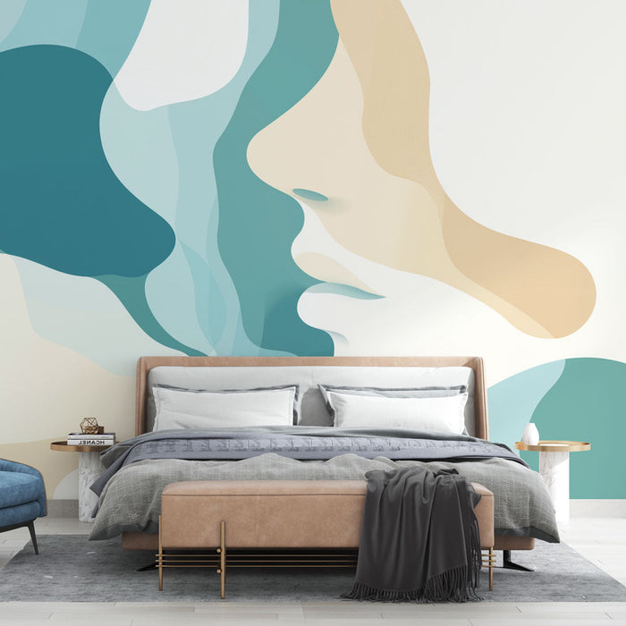 Mural Wallpaper abstract face | Face silhouettes with fluid shapes