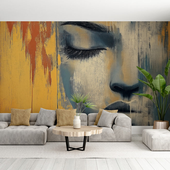 Mural Wallpaper abstract face | A stylized portrait with vibrant colors