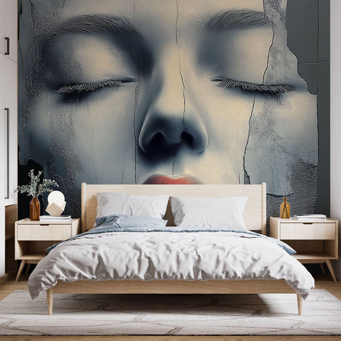 Mural Wallpaper abstract face | Face with textures and shades of gray