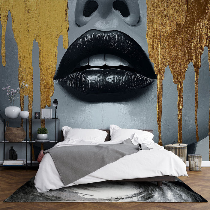 Mural Wallpaper artistic face | Details in black and gold