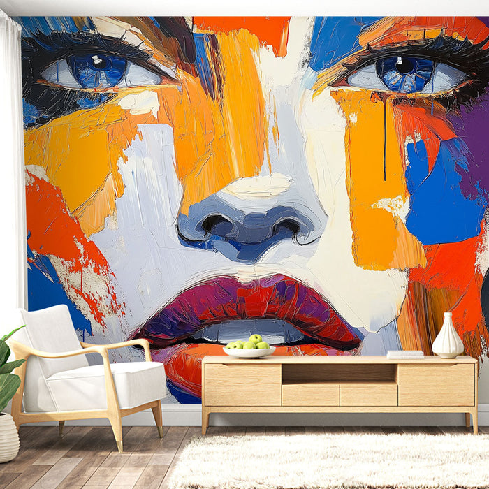 Mural Wallpaper artistic face | Colorful and expressive illustration of a female face