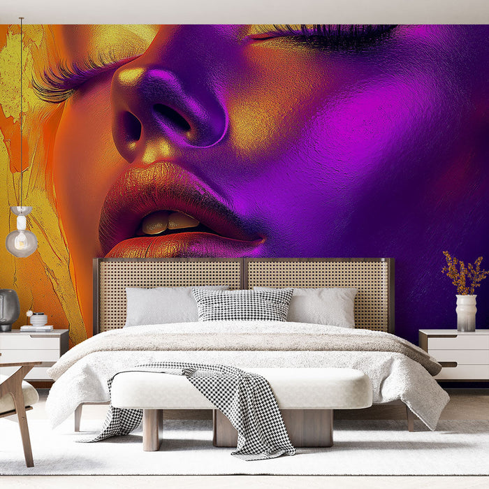 Mural Wallpaper artistic face | Glamorous illustration with bright colors