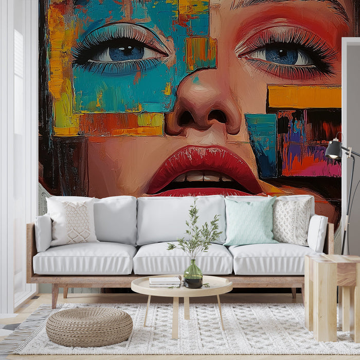 Mural Wallpaper artistic face | Abstract portrait with bright colors