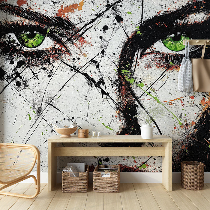 Mural Wallpaper artistic face | Abstract portrait with bright green eyes