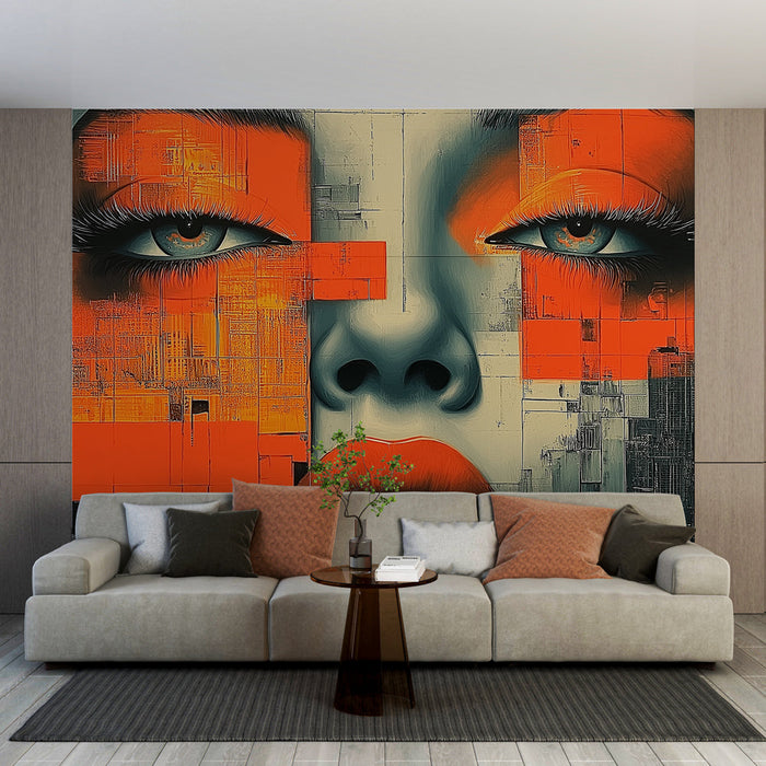 Mural Wallpaper artistic face | Abstract portrait with touches of bright color