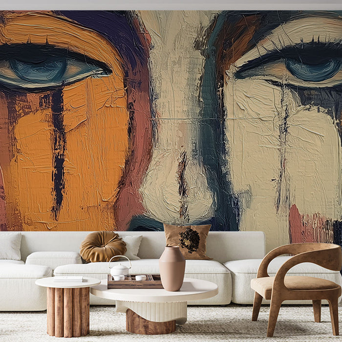 Mural Wallpaper artistic face | Abstract portrait with vivid and expressive touches