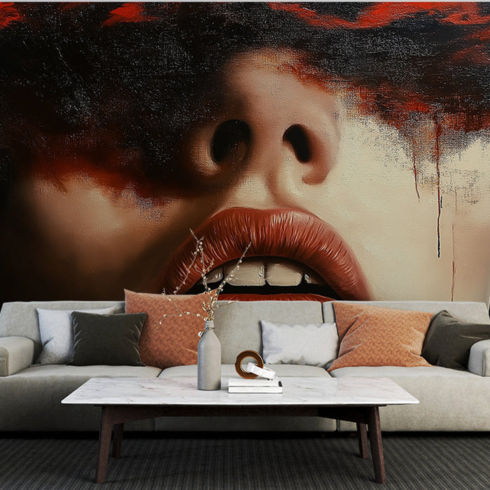 Mural Wallpaper artistic face | Captivating portrait with touches of red