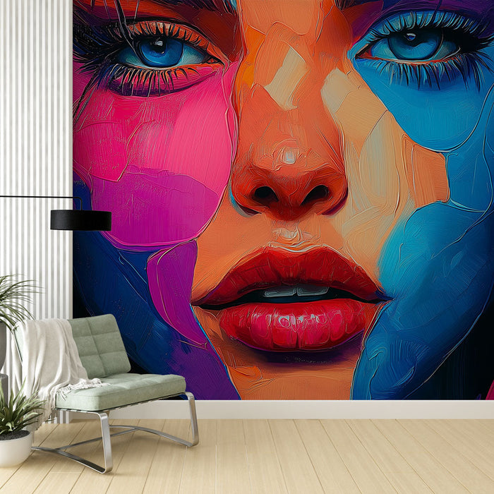 Mural Wallpaper artistic face | Colorful portrait with vibrant features