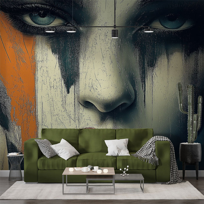 Mural Wallpaper artistic face | Contemporary portrait with paint splashes