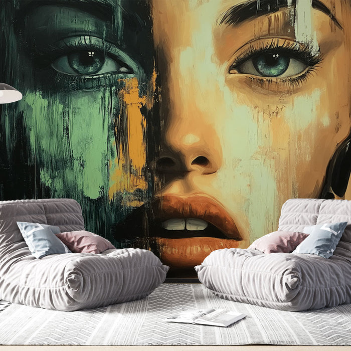 Mural Wallpaper artistic face | Contemporary portrait with abstract touches