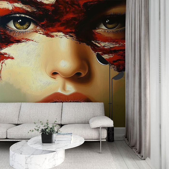 Mural Wallpaper artistic face | Contemporary portrait with touches of bright color