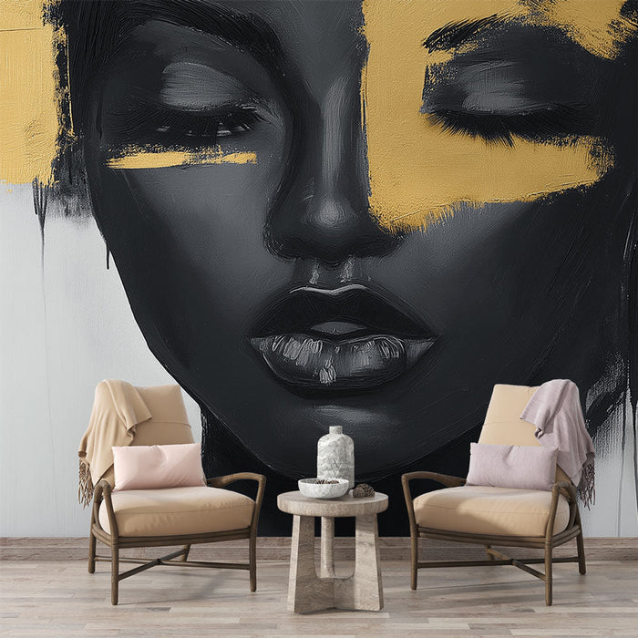 Mural Wallpaper artistic face | Contemporary portrait in black and gold