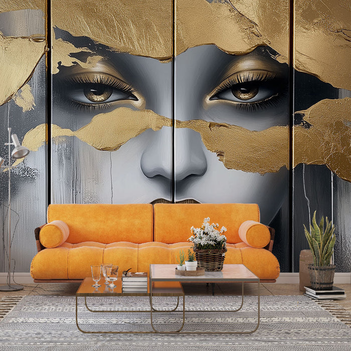 Mural Wallpaper artistic face | Elegant portrait with touches of gold