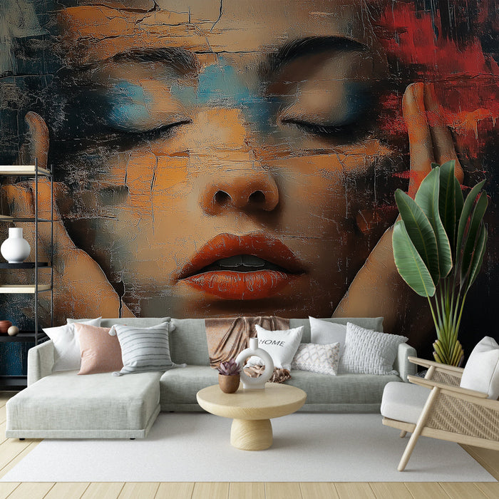 Mural Wallpaper artistic face | Vibrant portrait with bright colors