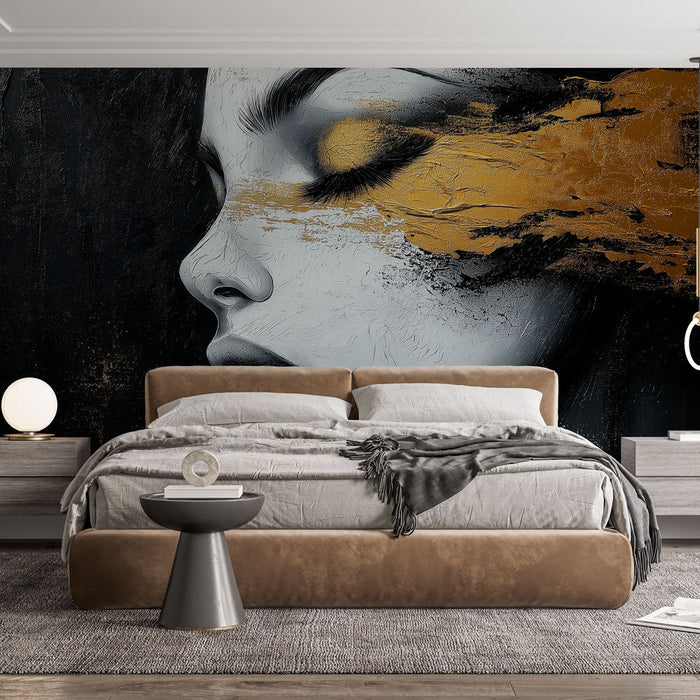 Mural Wallpaper artistic face | A refined feminine silhouette with touches of gold