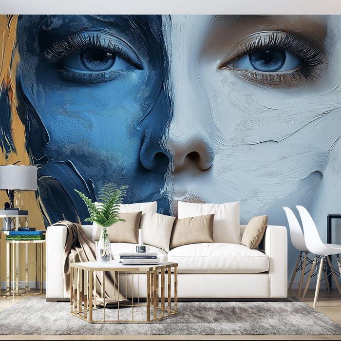 Mural Wallpaper artistic face | Stylized face divided between cool and warm tones